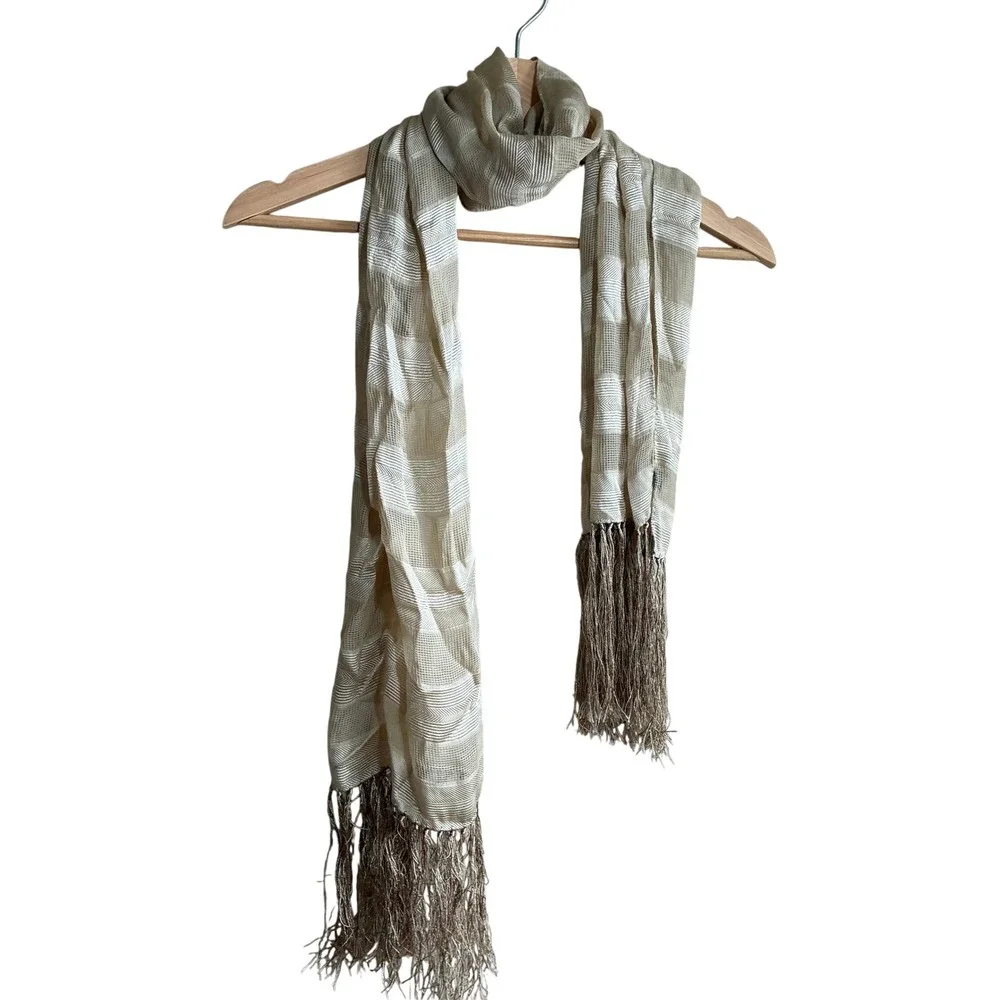 Unbranded Silk Blend Fringe Scarf OS Champagne Beige Women Chevron Weave